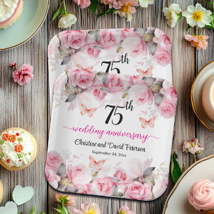 Blush-Rose zum 75. Hochzeitstag Pappteller