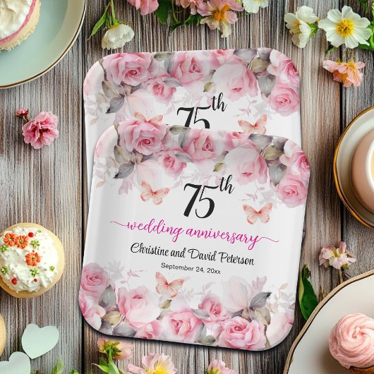 Blush-Rose zum 75. Hochzeitstag Pappteller