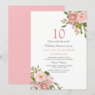 Blush Roségold Weiß 10. Hochzeitstag Einladung