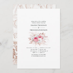 Blush & Rosen Gold Floral and Lace Probe Dinner Einladung
