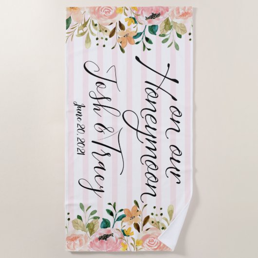 Blush Rosen Stripes Honeymoon Neurolywings Custom Strandtuch (Vorderseite)