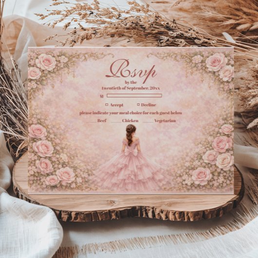 Blush-Rosengarten-Quinceañera RSVP Karte