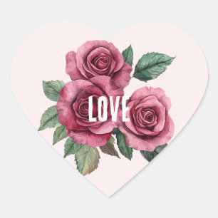 Blush-Rote Rosen Hochzeit der Liebe Herz-Aufkleber