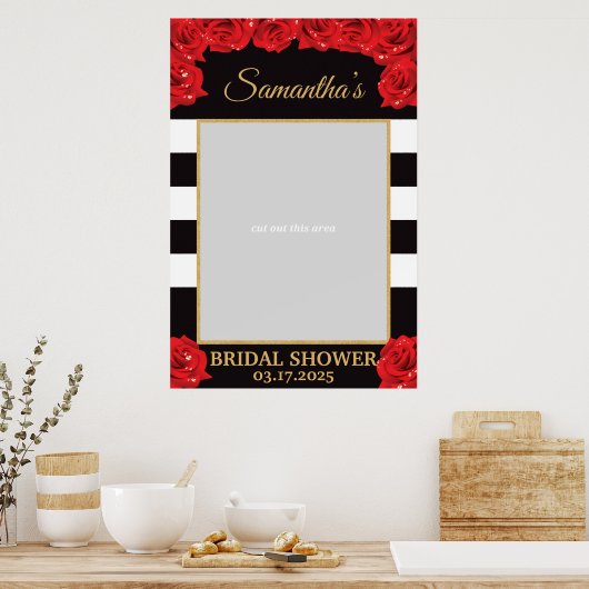 Blush-Rote Rosen und Gold-Brautparty-Foto Poster (Küche)