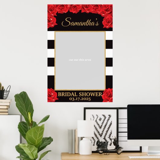 Blush-Rote Rosen und Gold-Brautparty-Foto Poster (Heimbüro)