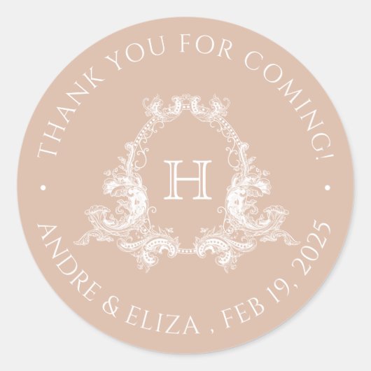 Blush Royal Baroque Wappen Monogram Wedcker Runder Aufkleber (Vorderseite)