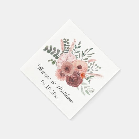 Blush Rust Floral Wedding Serviette (Ecke)