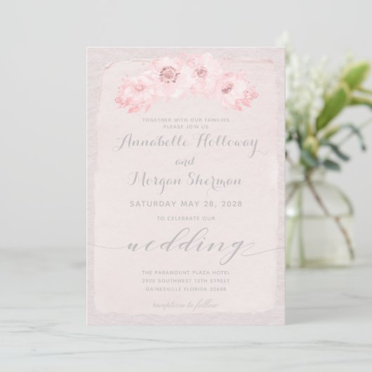 Blush Rustic Calligraphy Wedding Einladung (Stehend Vorderseite)