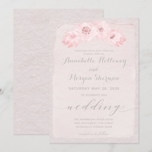 Blush Rustic Calligraphy Wedding Einladung (Vorne/Hinten)