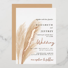 Blush Rustic Earthy Neutral Boho Pampas Wedding Folieneinladung
