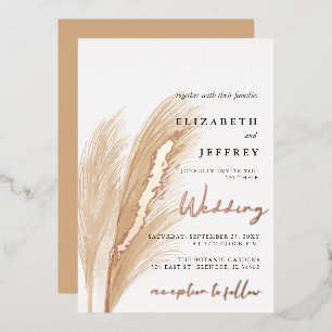 Blush Rustic Earthy Neutral Boho Pampas Wedding Folieneinladung