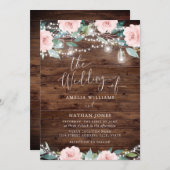 Blush Rustic Leaf String lights Einladung Hochzeit (Vorne/Hinten)