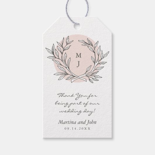 Blush Rustic Monogram Gastgeschenk Hochzeit Tag Geschenkanhänger (Vorderseite)