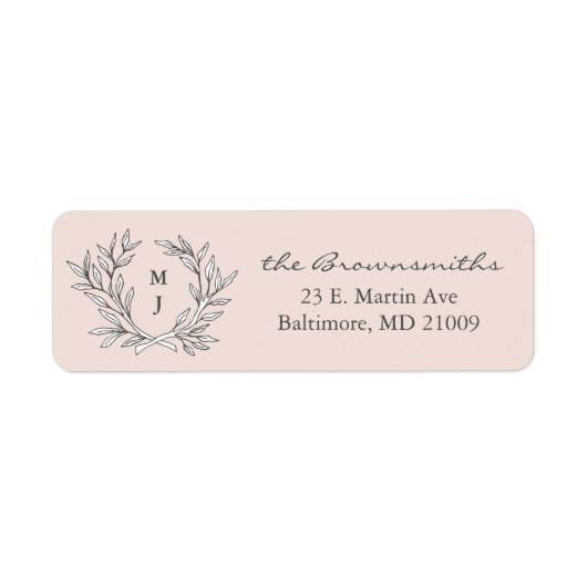 Blush Rustic Monogram Rücksendeadresse (Vorne)