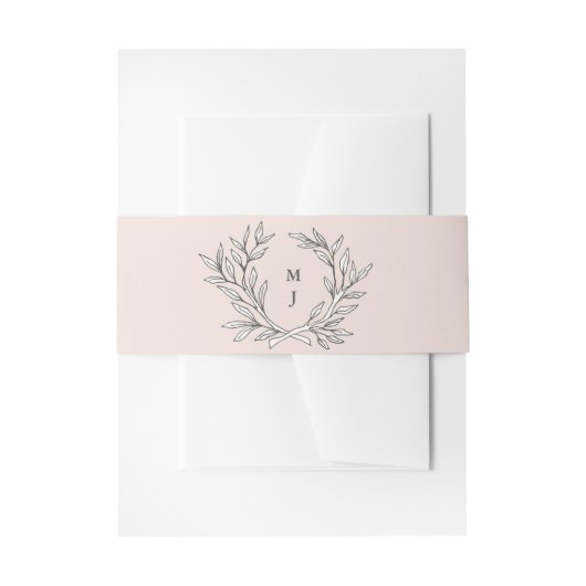 Blush Rustic Monogram Wreath Invasion Bauchband Einladungsbanderole (Vorderseite Beispiel)