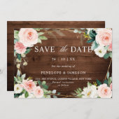 Blush Rustic Wood Floral Geometric Botanic Save The Date (Vorne/Hinten)