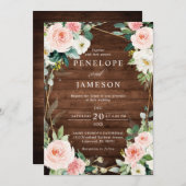 Blush Rustic Wood Geometric Botanical Wedding Einladung (Vorne/Hinten)