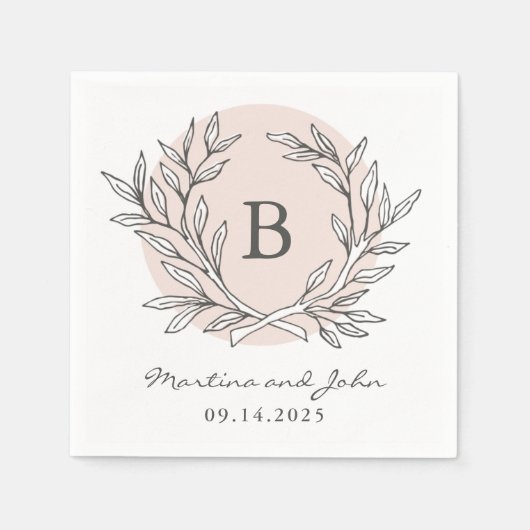 Blush Rustikaler Monogram-Papiercocktail Napkin Serviette (Vorderseite)