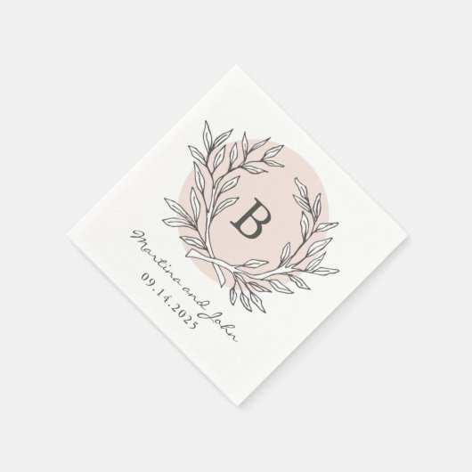 Blush Rustikaler Monogram-Papiercocktail Napkin Serviette (Ecke)