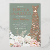  Blush & Sage 40th Birthday Rose Gold Gown Folieneinladung (Vorderseite)