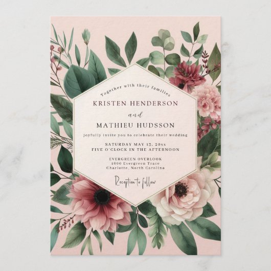 Blush Sage Anemone Wedding Einladung (Vorderseite)