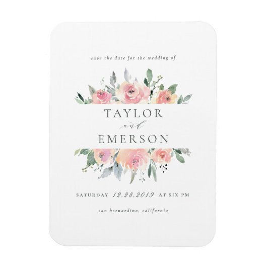 Blush & Sage Aquarell Save the Date Blütenfarbe Magnet (Vertikal)