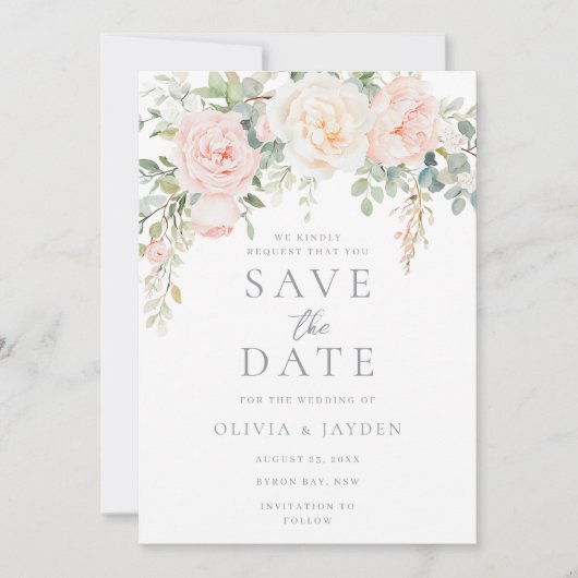 Blush & Sage Bloral Schöne Hochzeit Save The Date (Vorderseite)