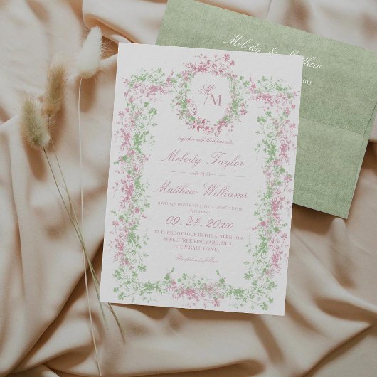 Blush & Sage Delicate French Wedding Einladung