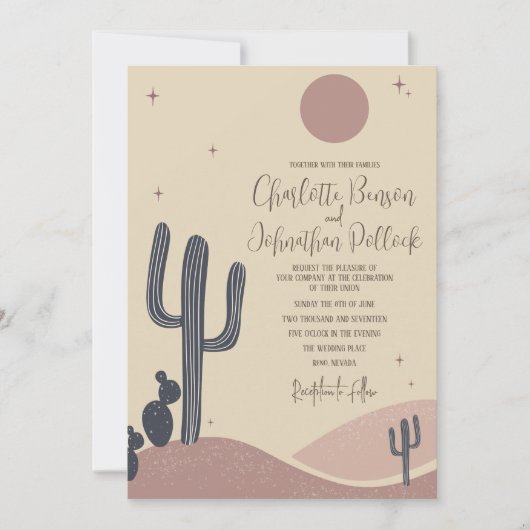 Blush & Sage Desert Saguaro Cactus Wedding Einladung (Vorderseite)