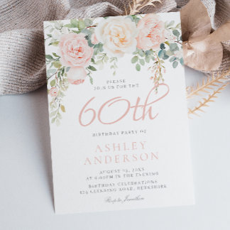 Blush & Sage Elegant Floral 60. Geburtstagsparty Einladung