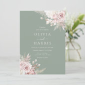 Blush, Sage & Elfenbeinküche Elegante Blumenhochze Einladung (Stehend Vorderseite)
