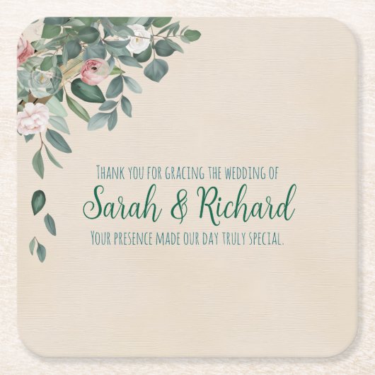 Blush Sage Floral Wedding Drink Rechteckiger Pappuntersetzer (Vorderseite)