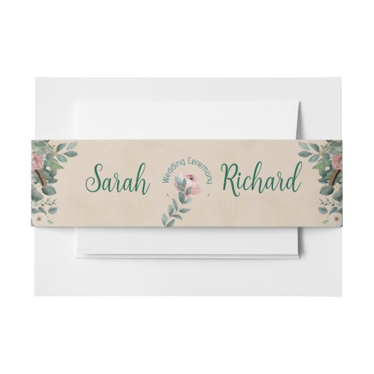 Blush Sage Floral Wedding Einladungsbanderole (Vorderseite Beispiel)