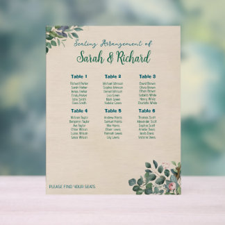 Blush Sage Floral Wedding Seating Chart Acrylschild