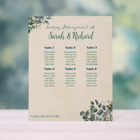 Blush Sage Floral Wedding Seating Chart Acrylschild (Neutral)