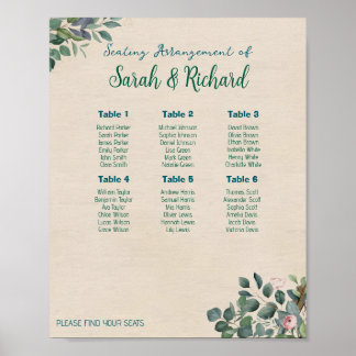 Blush Sage Floral Wedding Seating Chart Poster