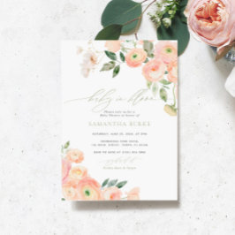 Blush & Sage Green Blume Baby in Blütendusche Einladung