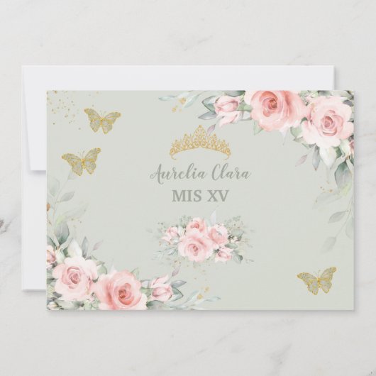 Blush Sage Green Floral Butterfliegen Quinceañera Save The Date (Rückseite)