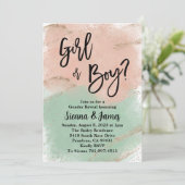 Blush & Sage Green Gender Reveal, Wasserfarbe, Gol Einladung (Stehend Vorderseite)