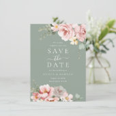Blush & Sage Green Moderne Hochzeit Save The Date (Stehend Vorderseite)