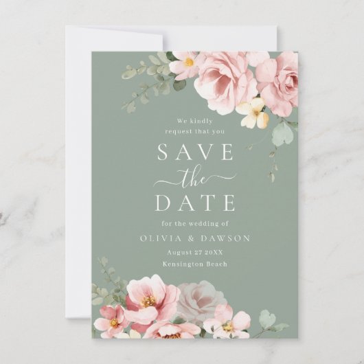 Blush & Sage Green Moderne Hochzeit Save The Date (Vorderseite)