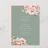 Blush & Sage Green Wedding Einladung (Vorne/Hinten)