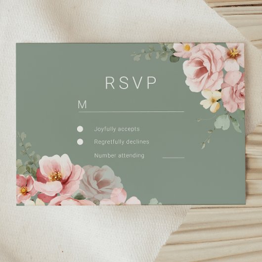 Blush & Sage Green Wedding RSVP Response Card