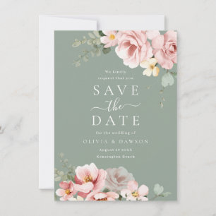 Blush & Sage Grün Moderne Hochzeit Save The Date