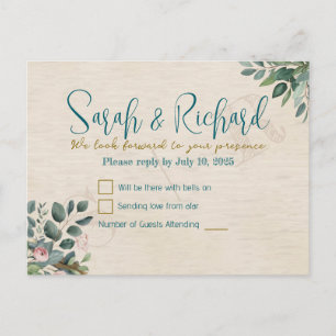 Blush & Sage mit Wasserfarben-Laub Hochzeit-RSVP Postkarte