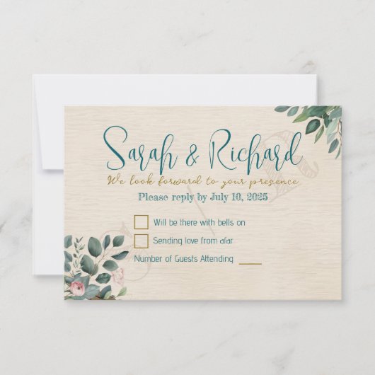 Blush & Sage mit Watercolor Foliage Hochzeit RSVP Karte (Vorderseite)