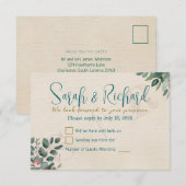Blush & Sage mit Watercolor Foliage Hochzeit RSVP Karte (Vorne/Hinten)