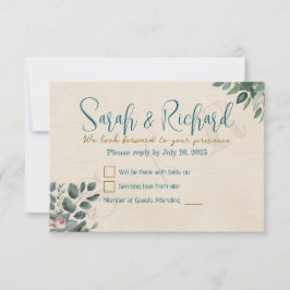 Blush & Sage mit Watercolor Foliage Hochzeit RSVP Karte