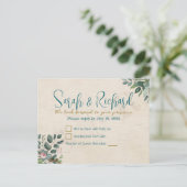 Blush & Sage mit Watercolor Foliage Wedding RSVP Postkarte (Stehend Vorderseite)