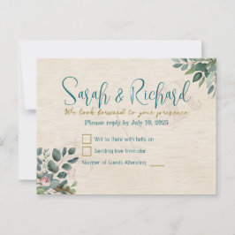 Blush & Sage mit Watercolor Foliage Wedding RSVP Postkarte